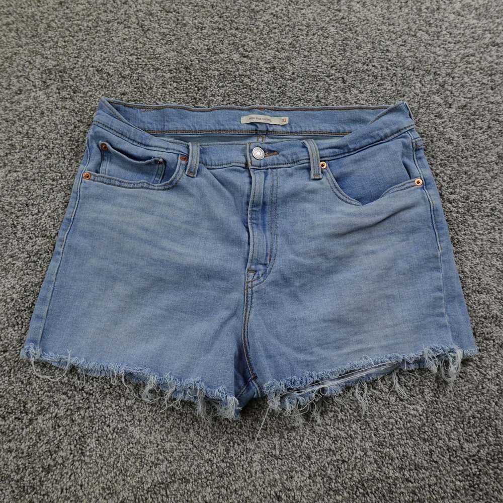 Levis Shorts Womens 33‎ Blue Denim Cut Off Jean Jorts High Rise Mini Micro Booty